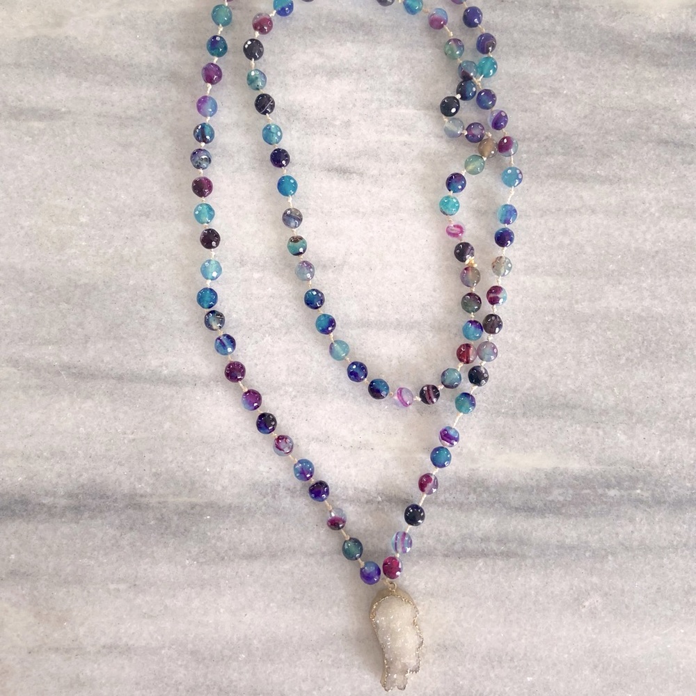 Marble Beaded Necklace Gold Foil Quartz Pendant